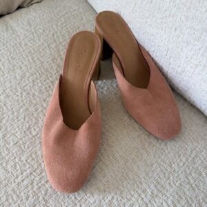Madewell Miya Pink Mules Suede 7 Block Heel Round Toe Slip On